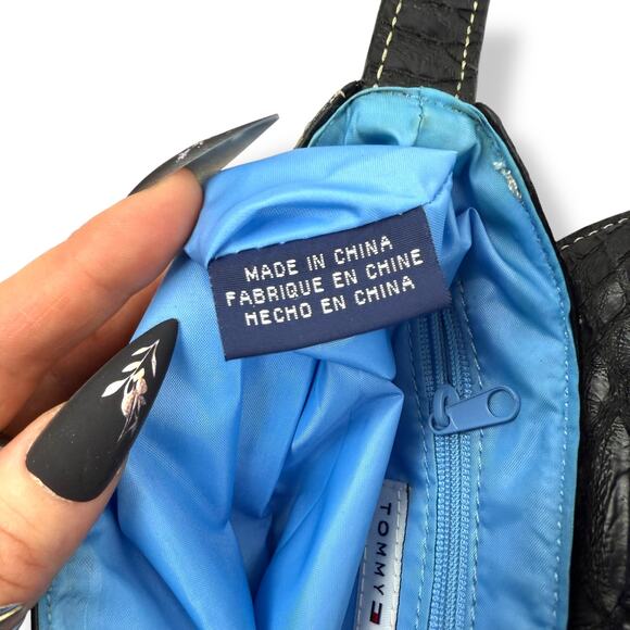 Y2K TOMMY HILFIGER black snakeskin super mini shoulder bag - Picture 8 of 14